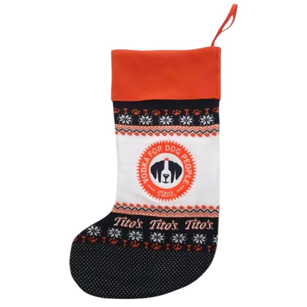 Tito's Vodka Orange Black 17 Inch Christmas Holiday Stocking 2 Sided Print